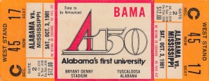 1981_College Football_Alabama vs. Ole Miss_Bryant Denny Stadium_Alabamas First University_Ticket
